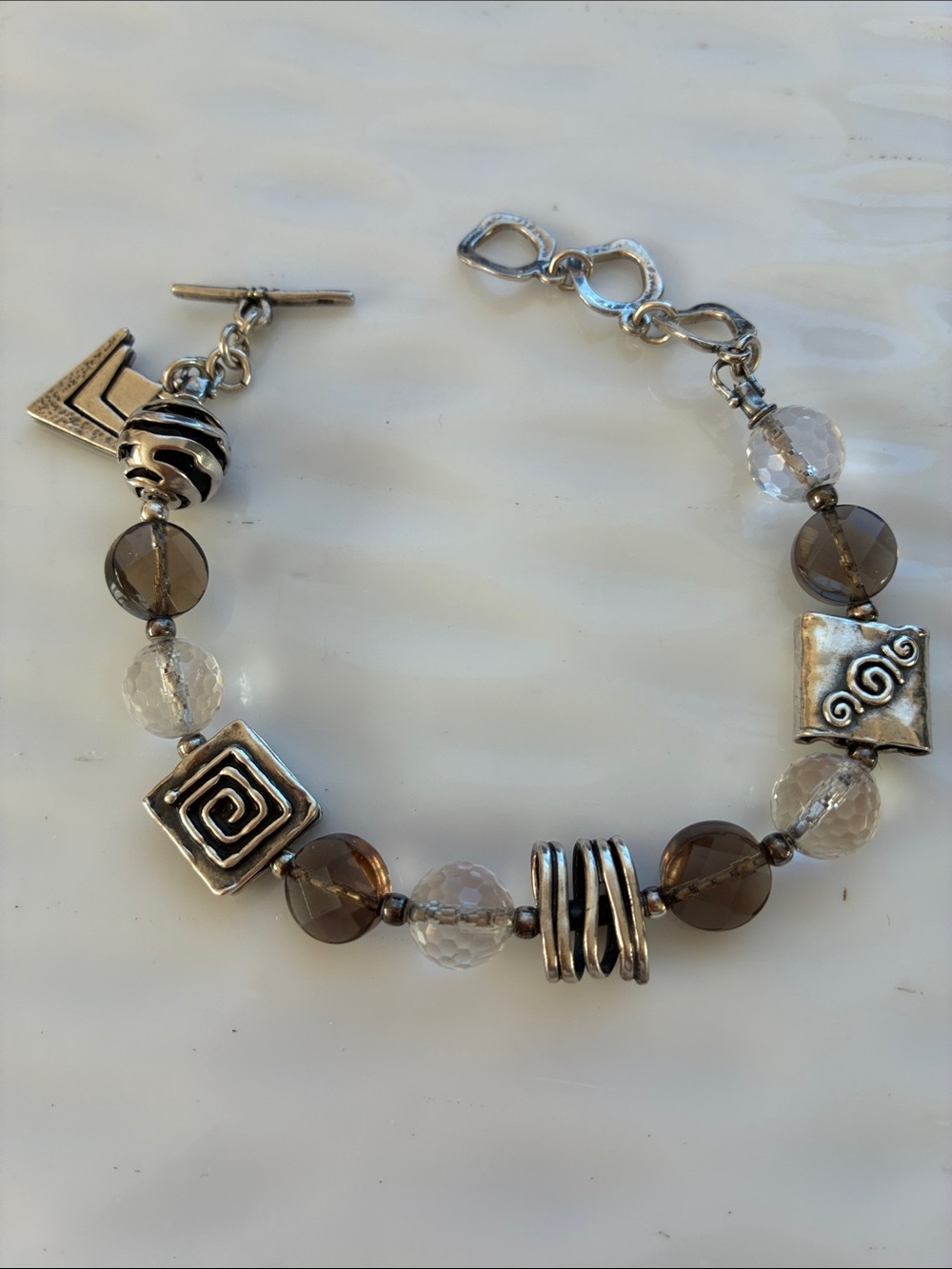 Silpada Sterling, Smoky Quartz and Crystal Beaded Bracelet B1275